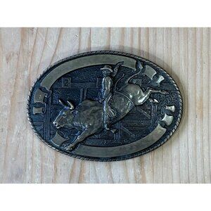 Vintage Tony Lama Solid Brass Belt Buckle Rodeo Cowboy Bull Americana Western